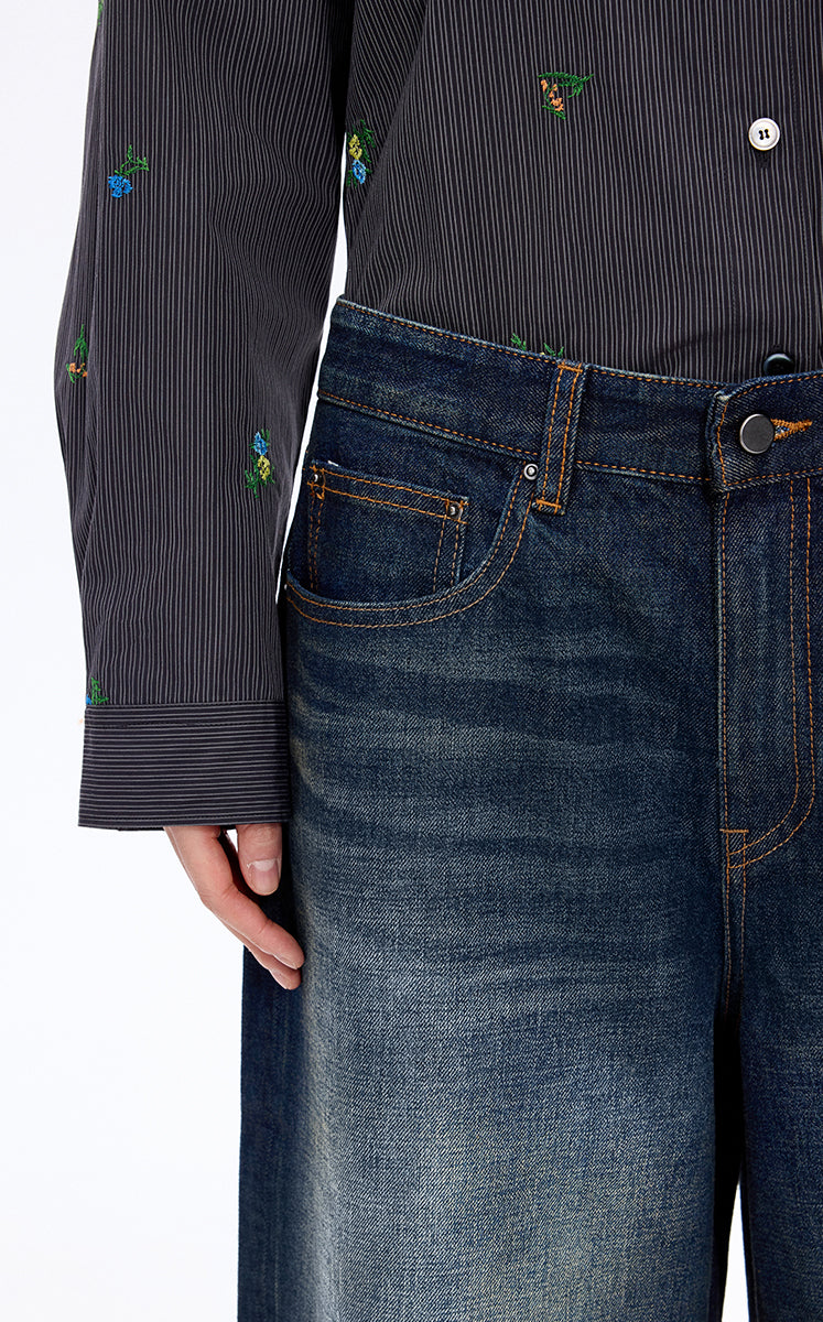 Pants / JNBY Washed Cropped Wide-Leg Denim Pants