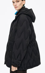 Down Coat / JNBY Wavy Quilted Mid-Length Hooded Down Coat