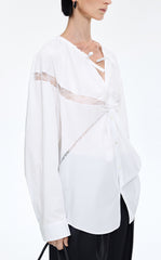 Shirt / JNBY Lace Panel Cotton Relaxed Long Sleeve Shirt