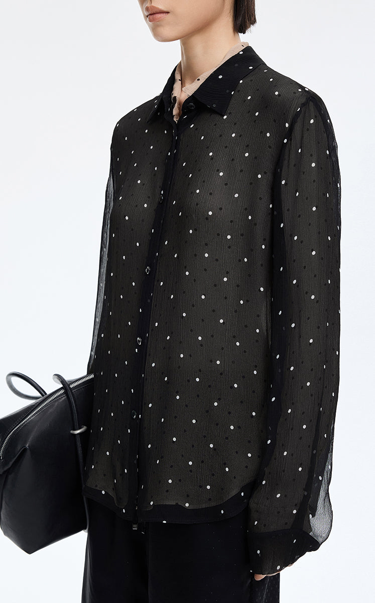 Shirt / JNBY Silk Polka Dot Relaxed Long Shirt