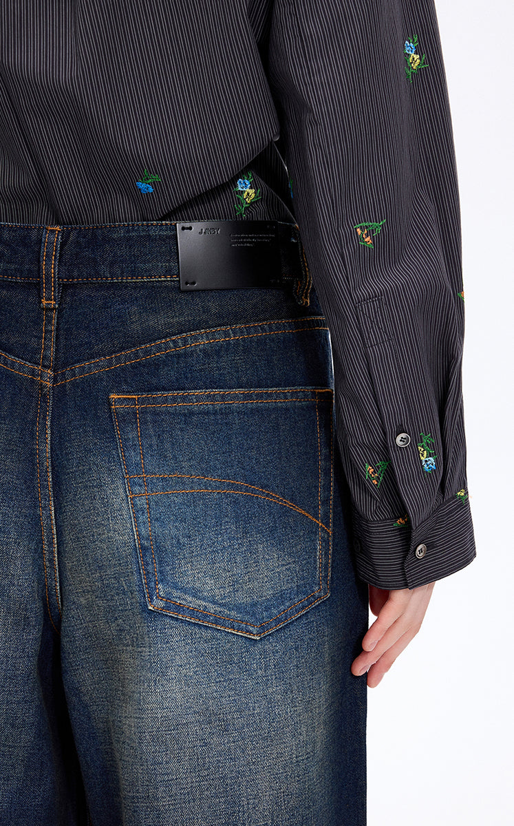 Pants / JNBY Washed Cropped Wide-Leg Denim Pants