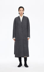 Coat / JNBY Collarless Longline Wool Double-Face Coat