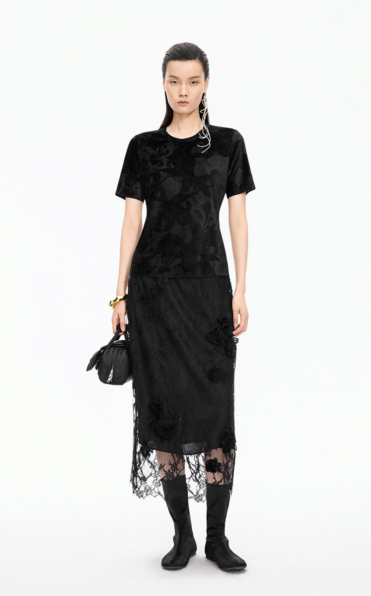 Skirt / JNBY Plum Blossom Lace Midi Skirt