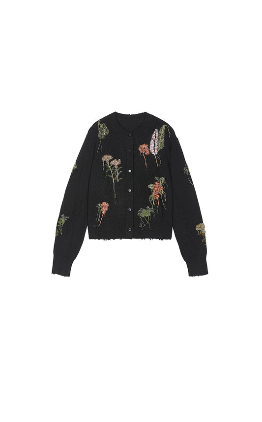 Sweater / JNBY Botanical Short Cropped Fit Wool Cardigan