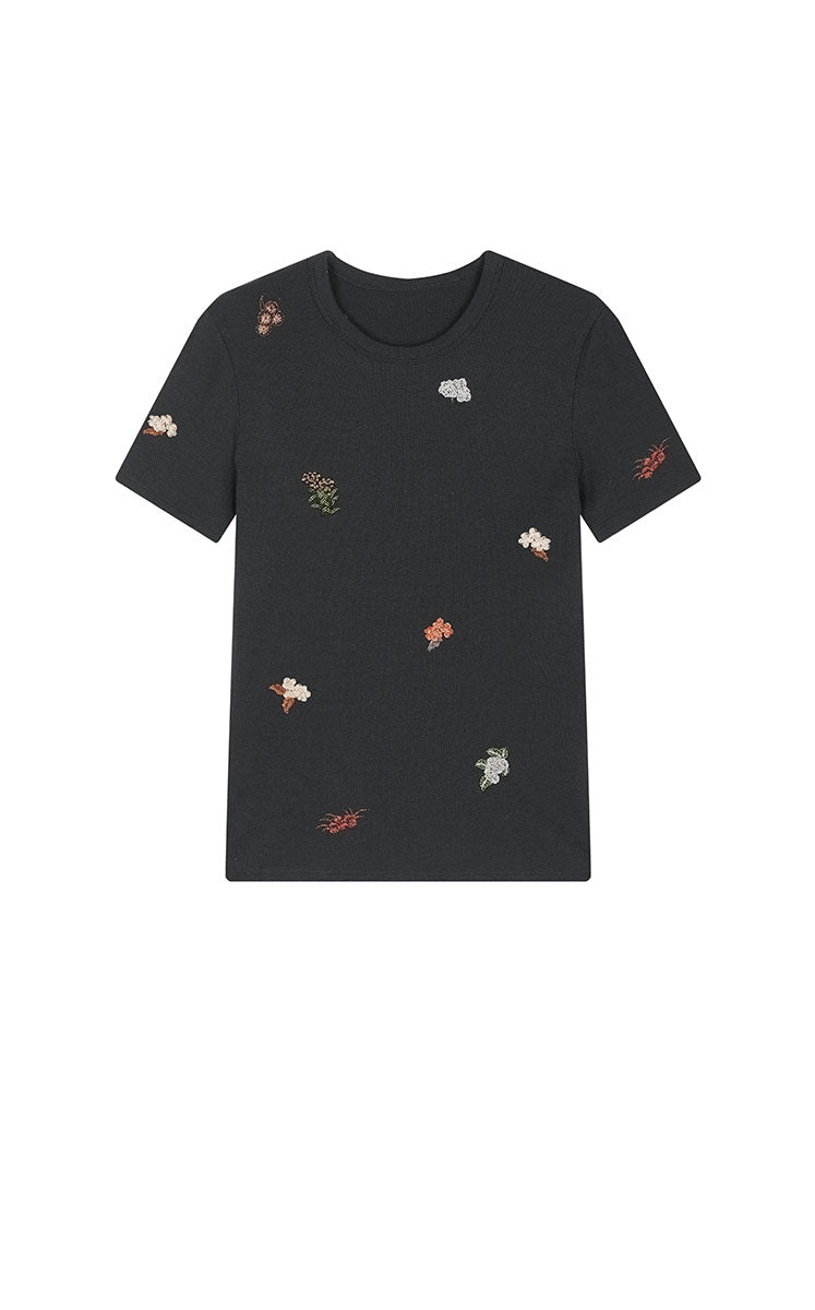 T-Shirt / JNBY Floral Embroidery Slim Fit Tee