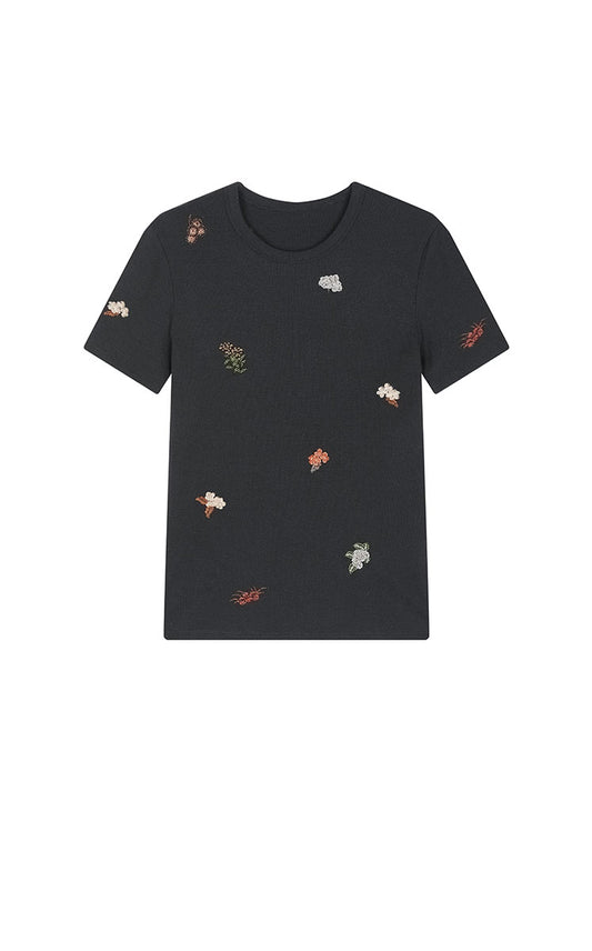 T-Shirt / JNBY Floral Embroidery Slim Fit Tee