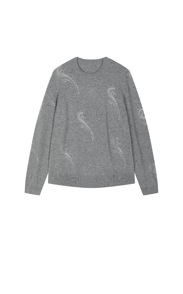 Sweater / JNBY Wool-Cashmere Ripple Crystal Embellished Pullover