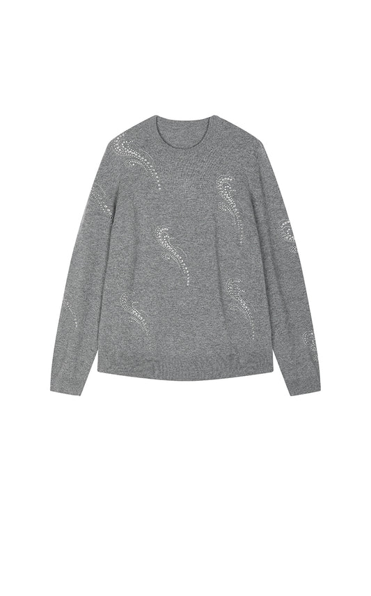 Sweater / JNBY Wool-Cashmere Ripple Crystal Embellished Pullover