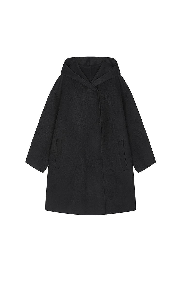 Coat / JNBY Oversized Hooded Wool-Cashmere Blend Coat Black