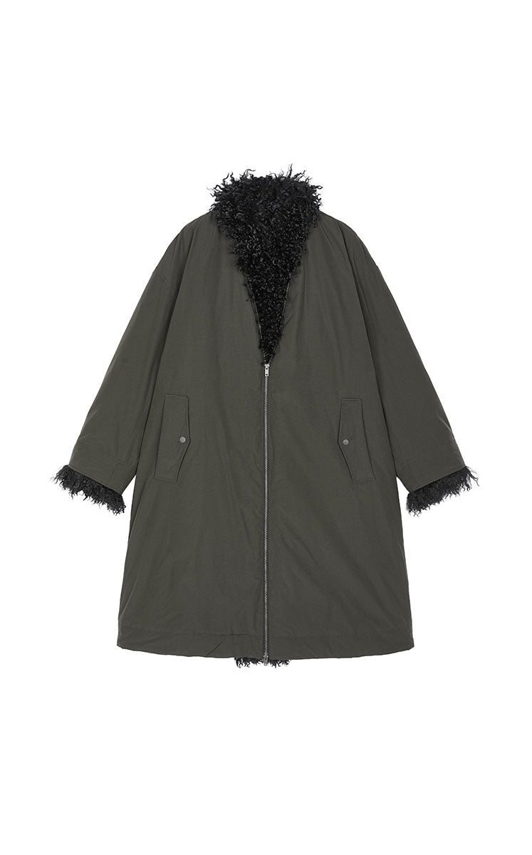 Down Coat / JNBY Oversized Long Faux-Fur Trim Down Coat