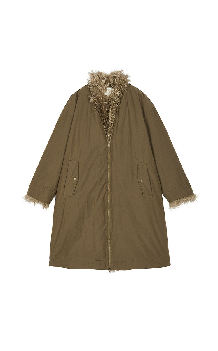 Down Coat / JNBY Oversized Long Faux-Fur Trim Down Coat