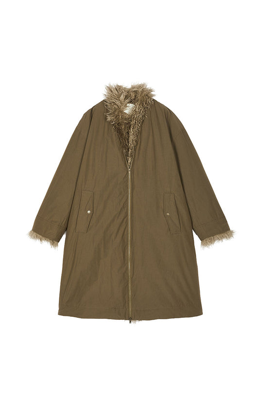 Down Coat / JNBY Oversized Long Faux-Fur Trim Down Coat