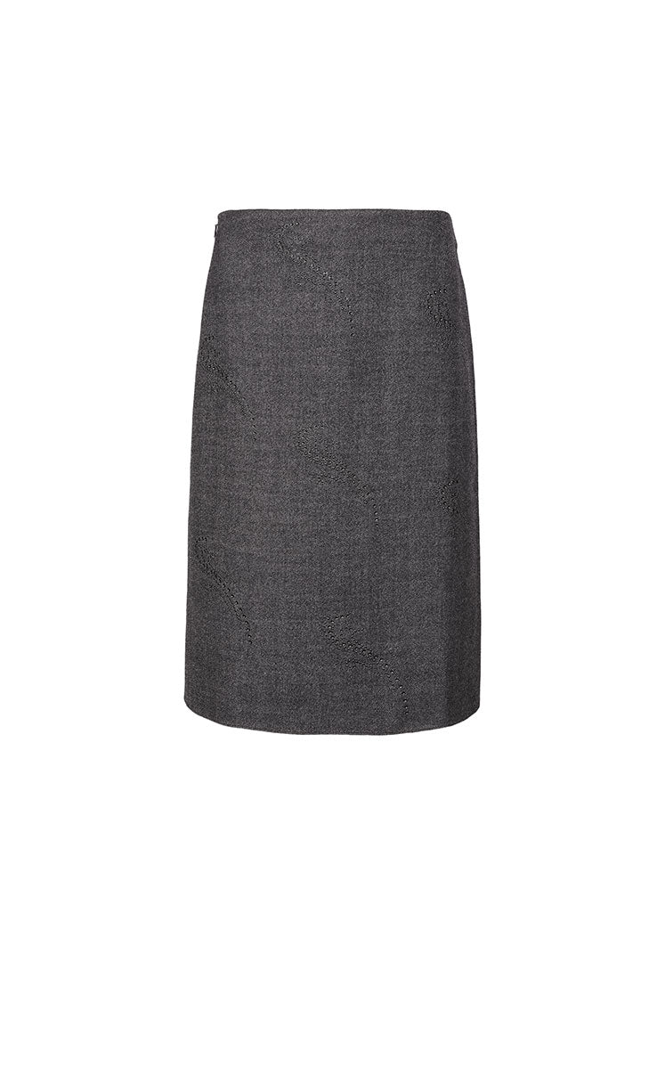 Skirt / JNBY Wool-Blend Embellished Midi Skirt