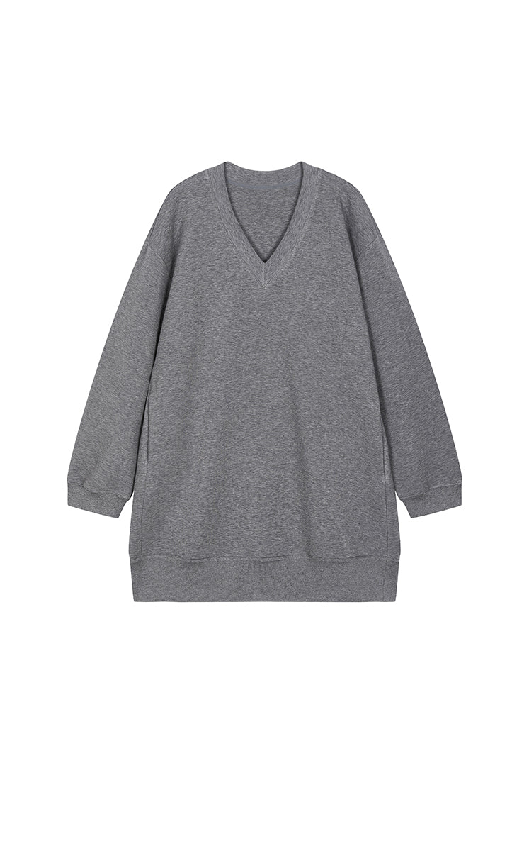 Dress / JNBY V-neck Long-Sleeve Cotton-Blend Dress