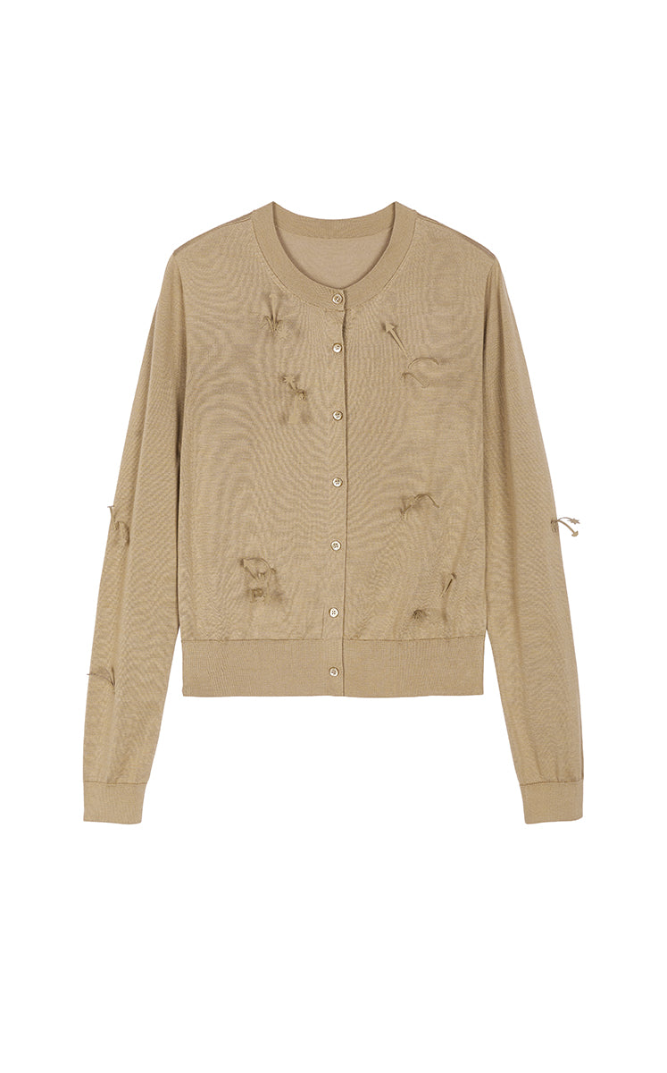 Sweater / JNBY Silk-Cotton Blend Floral Fringe Cardigan