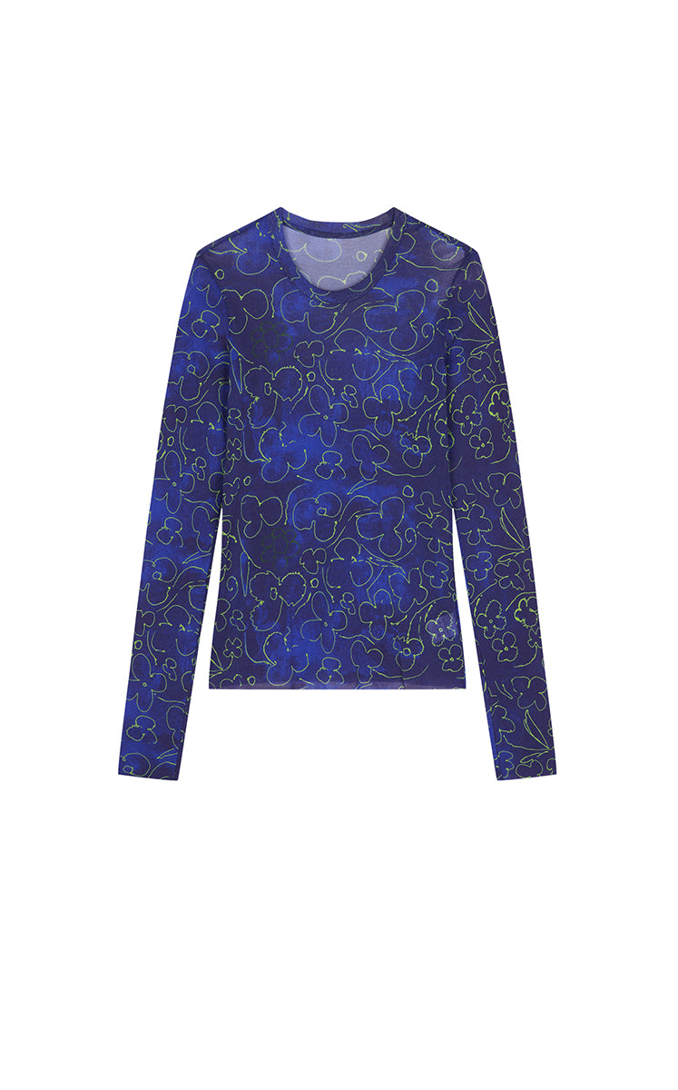 T-Shirt / JNBY Floral Print Stretch Slim Long Sleeve Tee