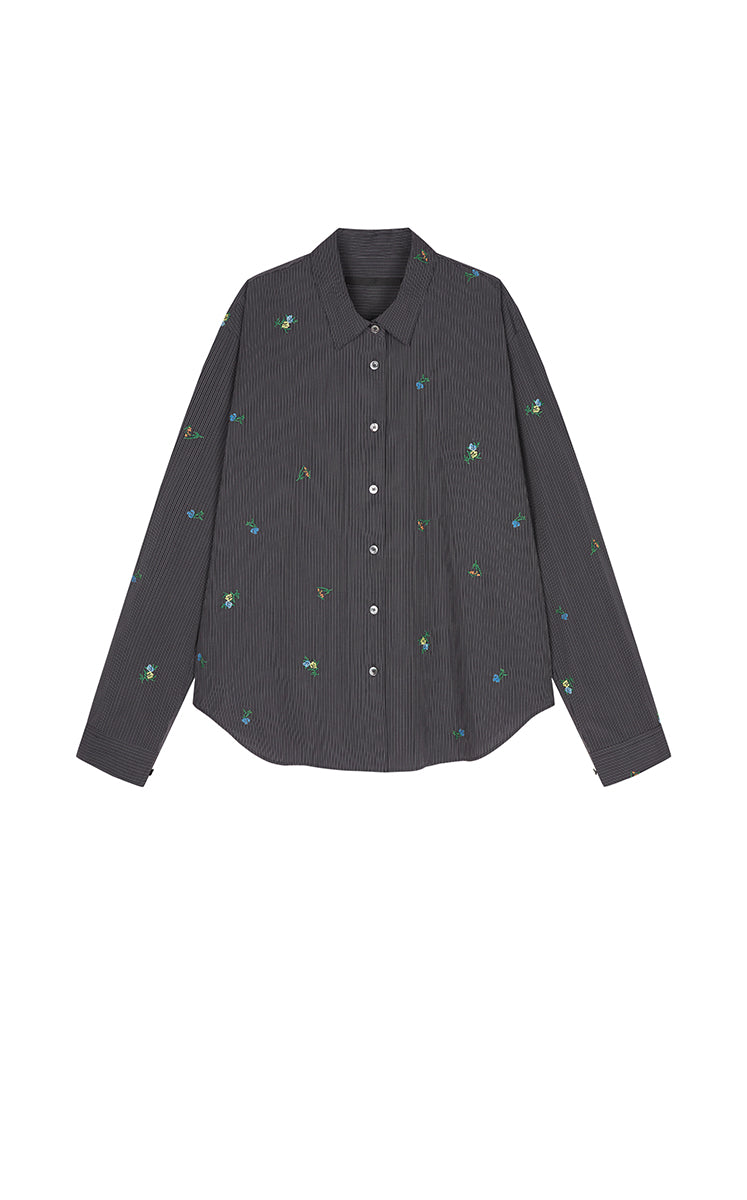 Shirt / JNBY Embroidered Floral Stripe Oversized Shirt