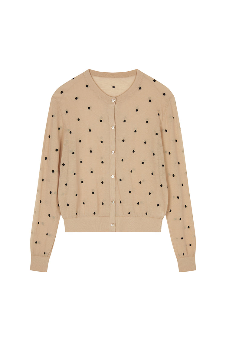 Sweater / JNBY Polka Dot Cropped Cotton Blend Cardigan