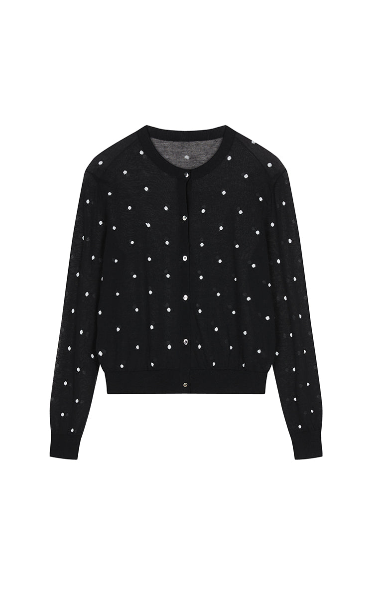 Sweater / JNBY Polka Dot Cropped Cotton Blend Cardigan