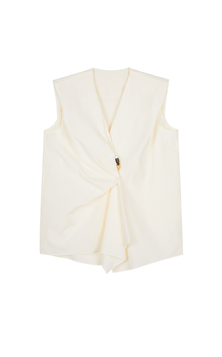 Top / JNBY Ruched Cotton Poplin Sleeveless Top