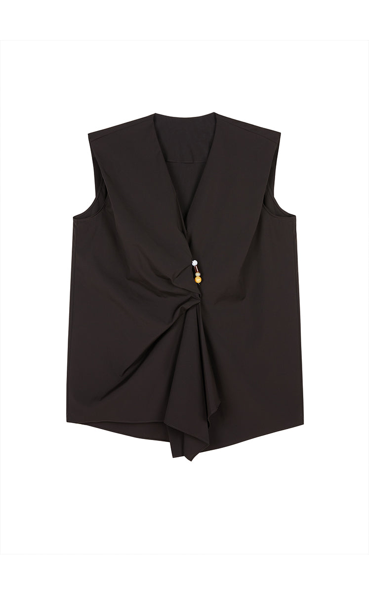 Top / JNBY Ruched Cotton Poplin Sleeveless Top