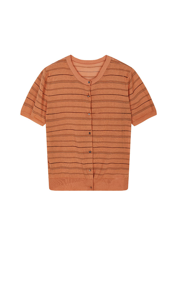 Cardigan / JNBY Cotton Stripe Short Sleeve Knit