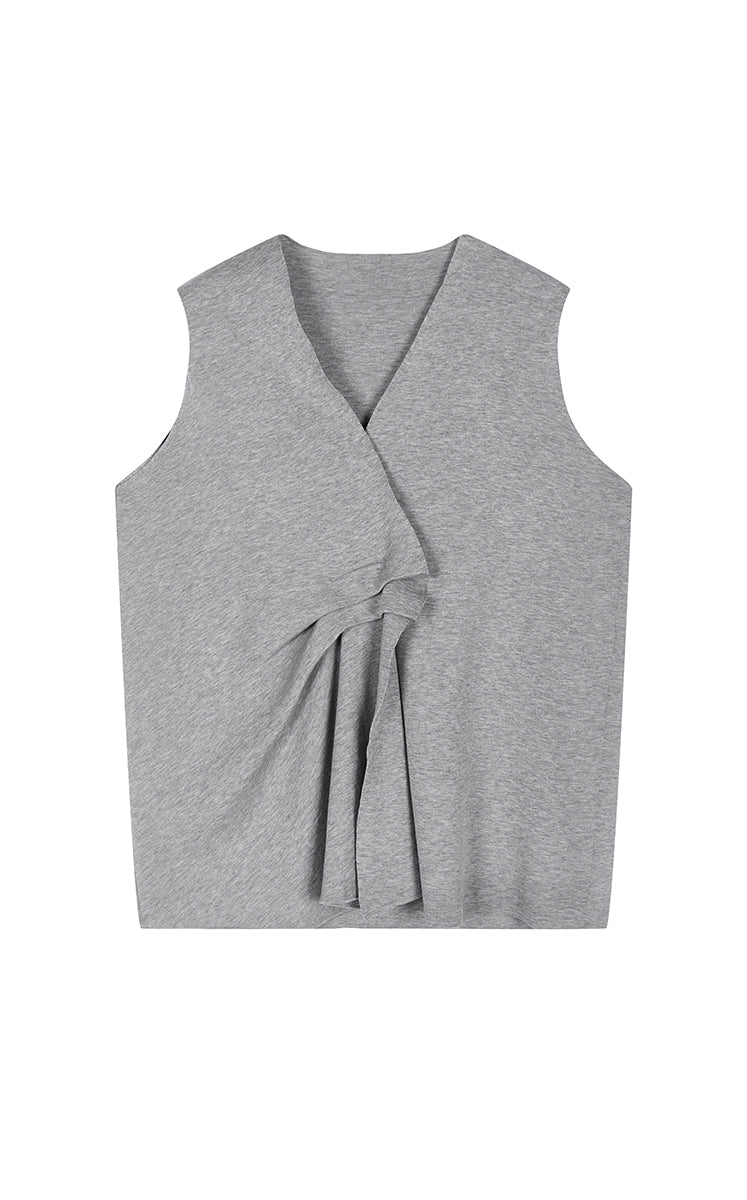 Knit Top / JNBY Deep V Cotton Blend Folded Waist Slim Vest