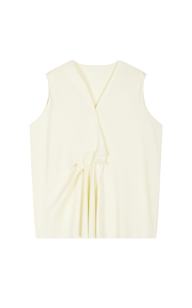 Knit Top / JNBY Deep V Cotton Blend Folded Waist Slim Vest