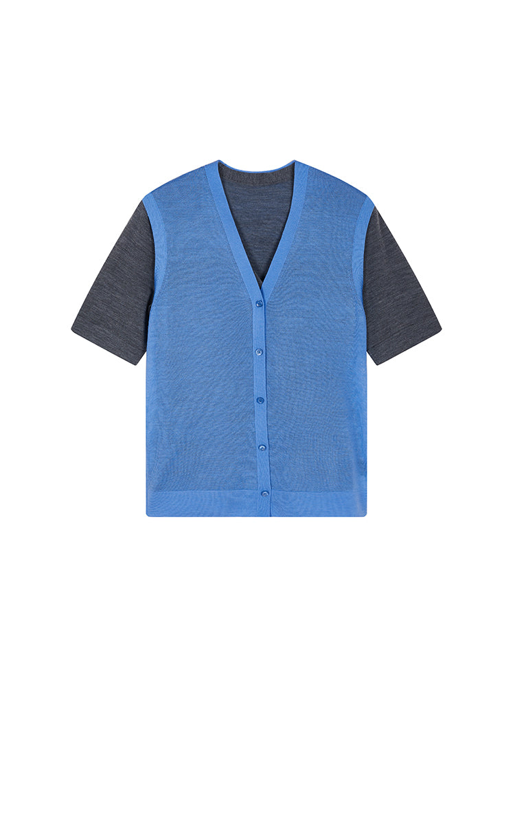 Cardigan / JNBY Color-Block Layered Two-Piece Cropped Knit Cardigan