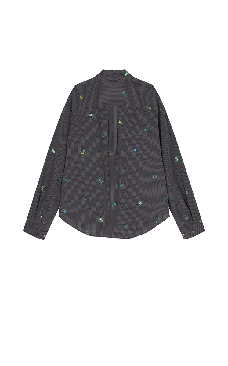 Shirt / JNBY Embroidered Floral Stripe Oversized Shirt