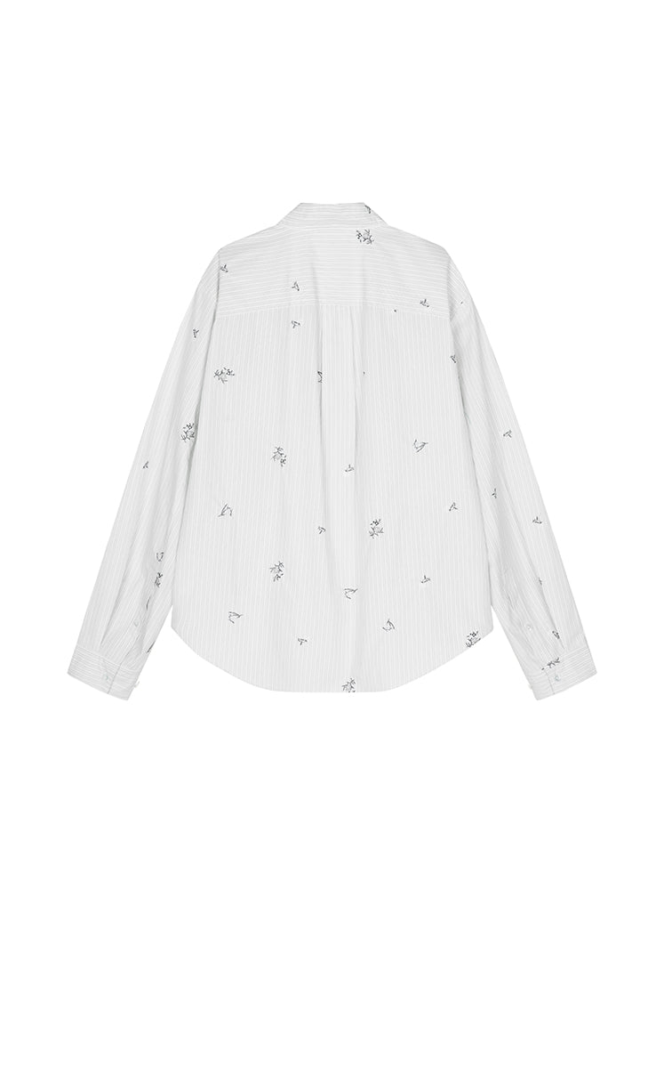 Shirt / JNBY Embroidered Floral Stripe Oversized Shirt