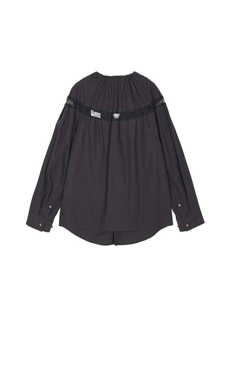 Shirt / JNBY Lace Panel Cotton Relaxed Long Sleeve Shirt