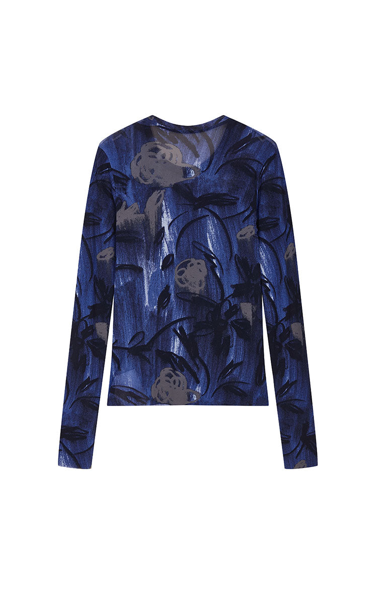T-Shirt / JNBY Mesh Rose Print Slim Fit Long Sleeve Top
