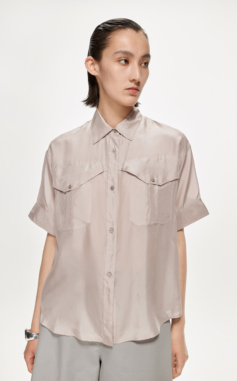 Shirt / JNBY Solid Loose Fit  Silk Shirt(100% mulberry silk)