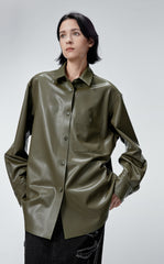 Coat / JNBY Faux Leather Coat in Shirt Style