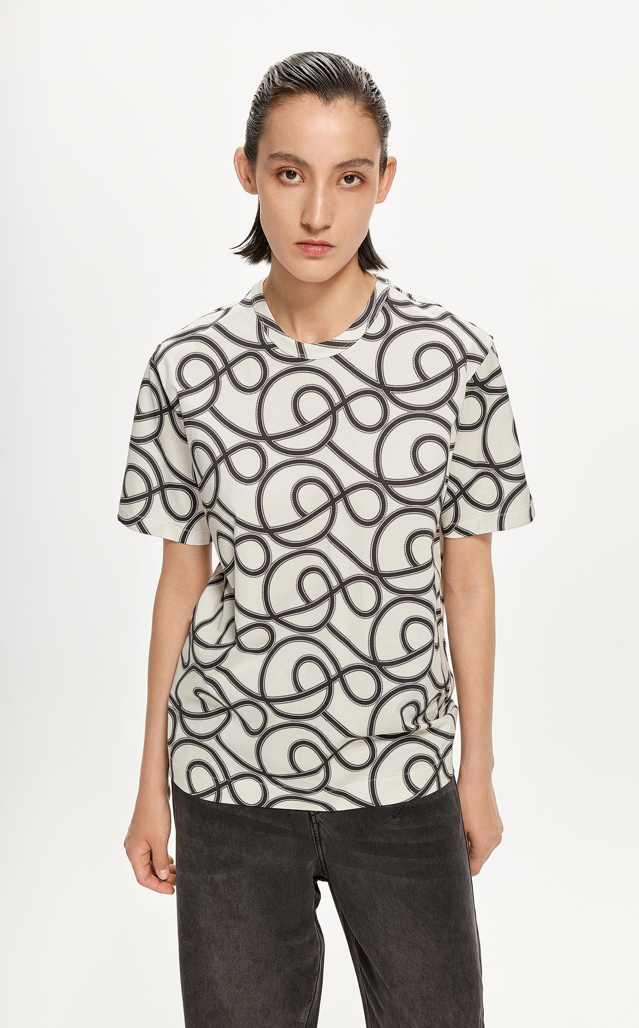 T-Shirt / JNBY Print Pattern Round Neck Short Sleeve T-Shirt (100% Cotton)