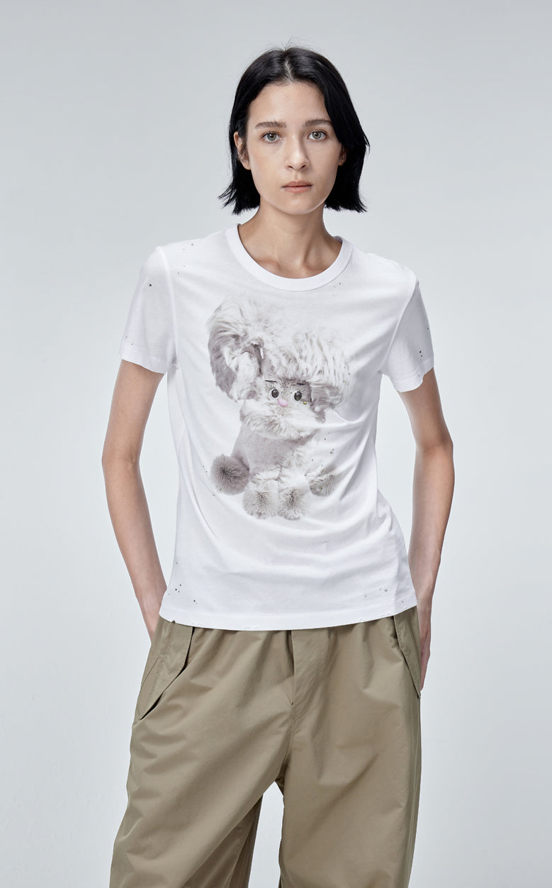 T-shirt / JNBY 3D Three-dimensional Cartoon Wind-blown Rabbit T-shirt(100% cotton)