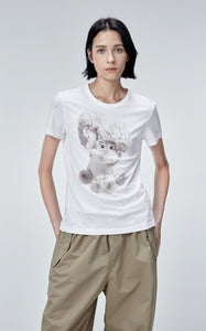 T-shirt / JNBY 3D Three-dimensional Cartoon Wind-blown Rabbit T-shirt(100% cotton)