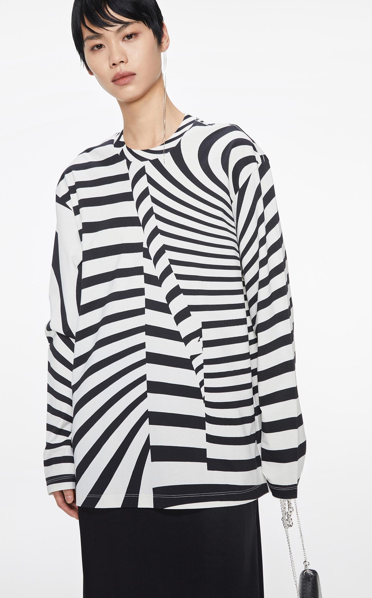 T-Shirt / JNBY Loose Fit Stripped Long Sleeve T-Shirt (100% Cotton)