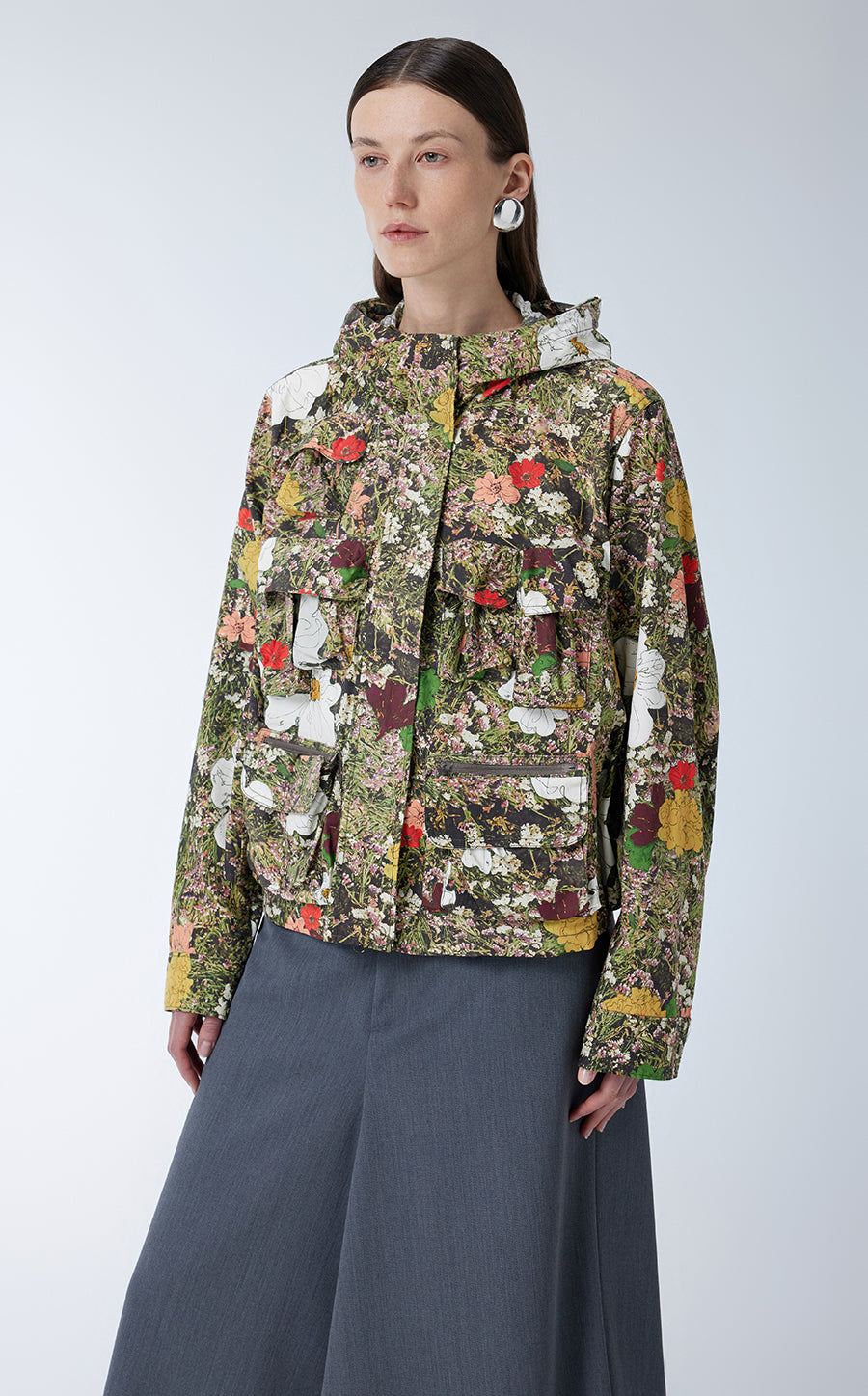 Coat / JNBY Floral-print Hooded Jacket