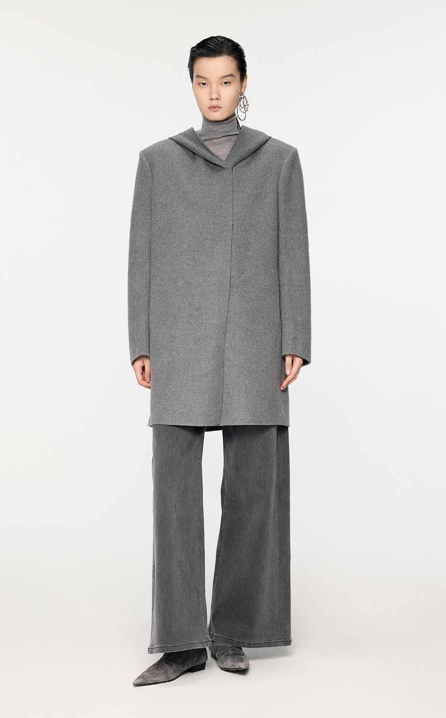 Coat / JNBY H-Shape Wool-Blend Hooded Coat