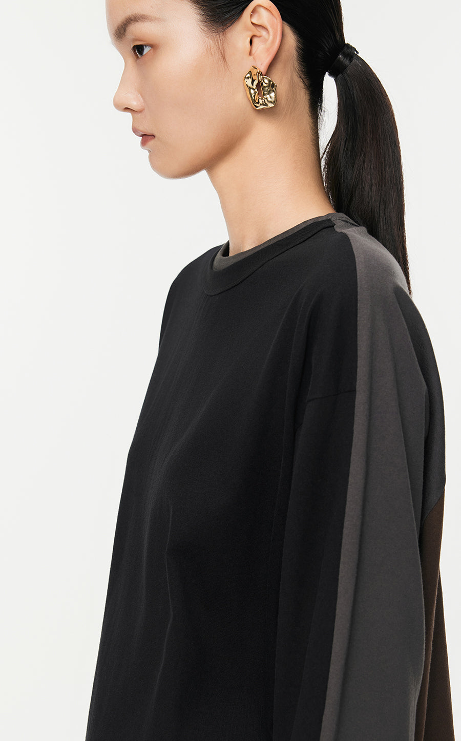 T-Shirt/JNBY Micro Elastic Oversize Long-sleeved Shirt