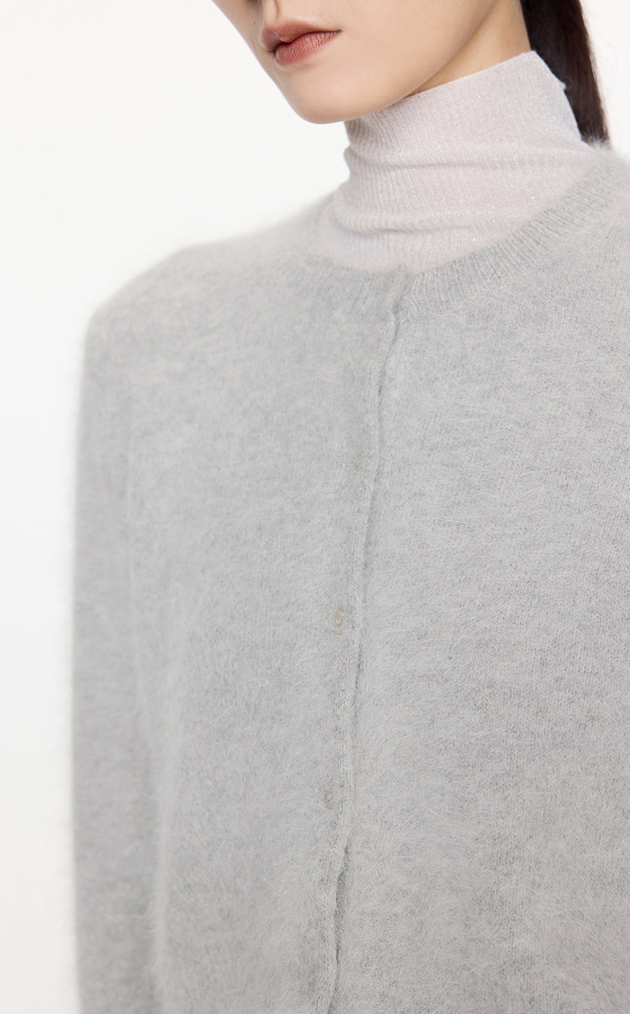 Sweater / JNBY Cropped Rabbit Fur-Wool Cardigan