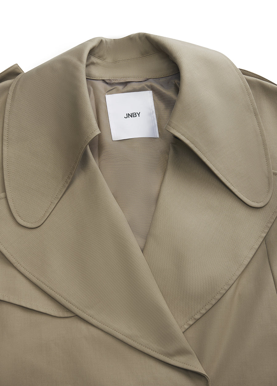 Coat / JNBY Cotton Midi Trench Coat with Lapels at Shoulders