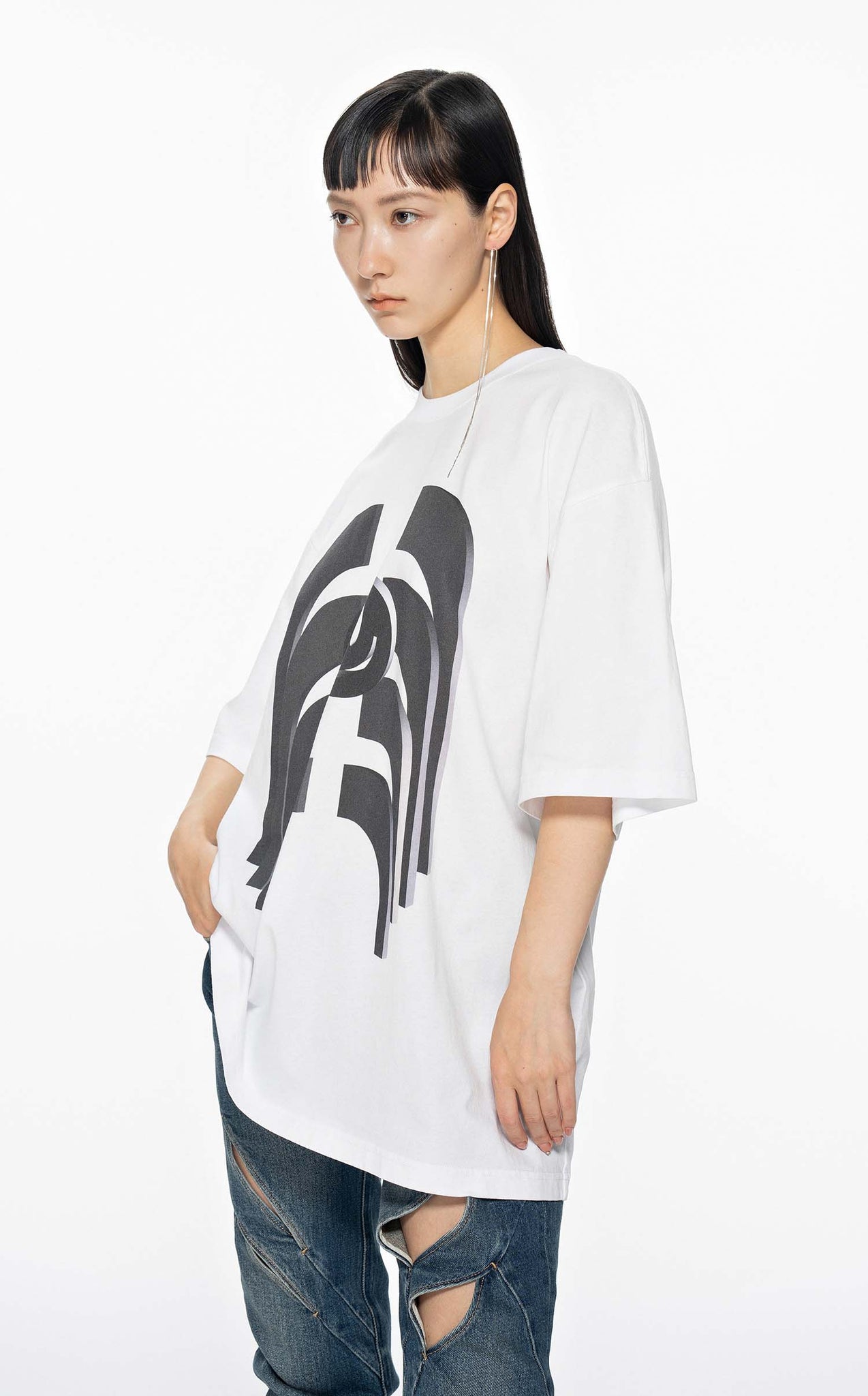 T-Shirt / JNBY Loose Fit Print H-Line Short Sleeve T-Shirt