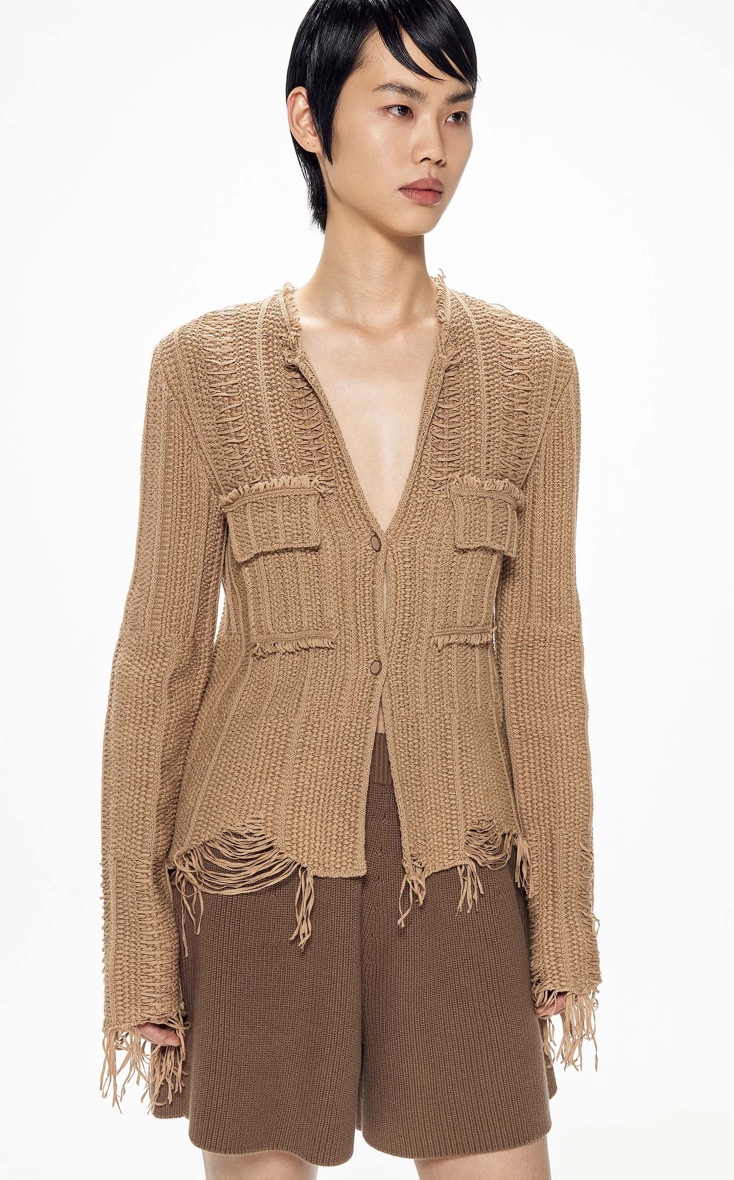 Cardigans / JNBY Woven Irregular H-Line Cropped Cardigan