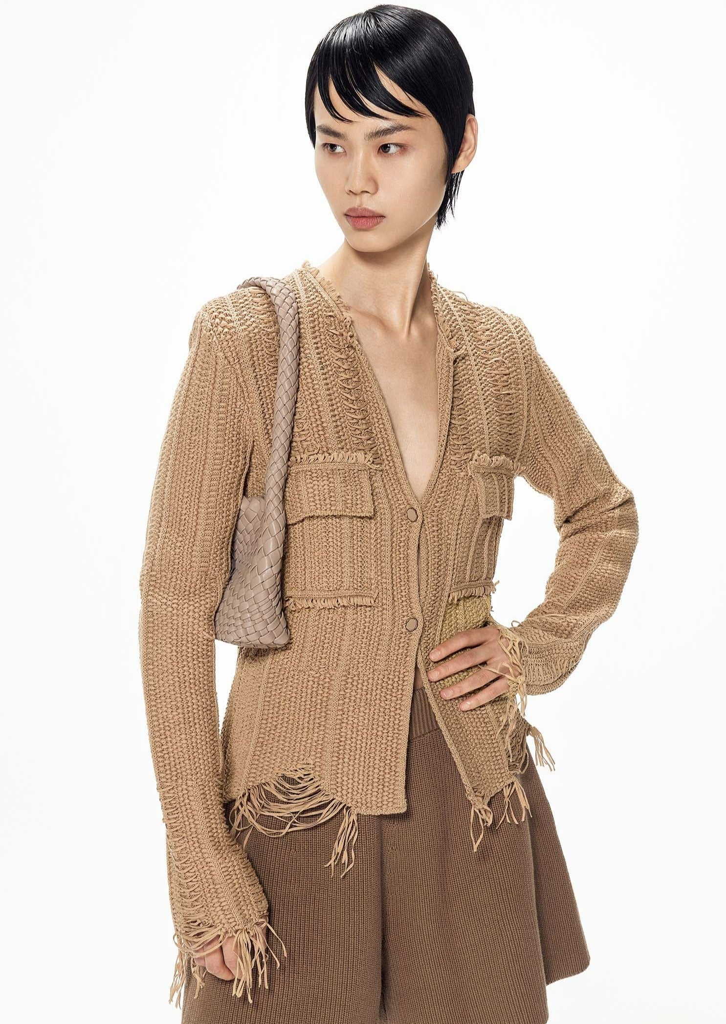 Cardigans / JNBY Woven Irregular H-Line Cropped Cardigan