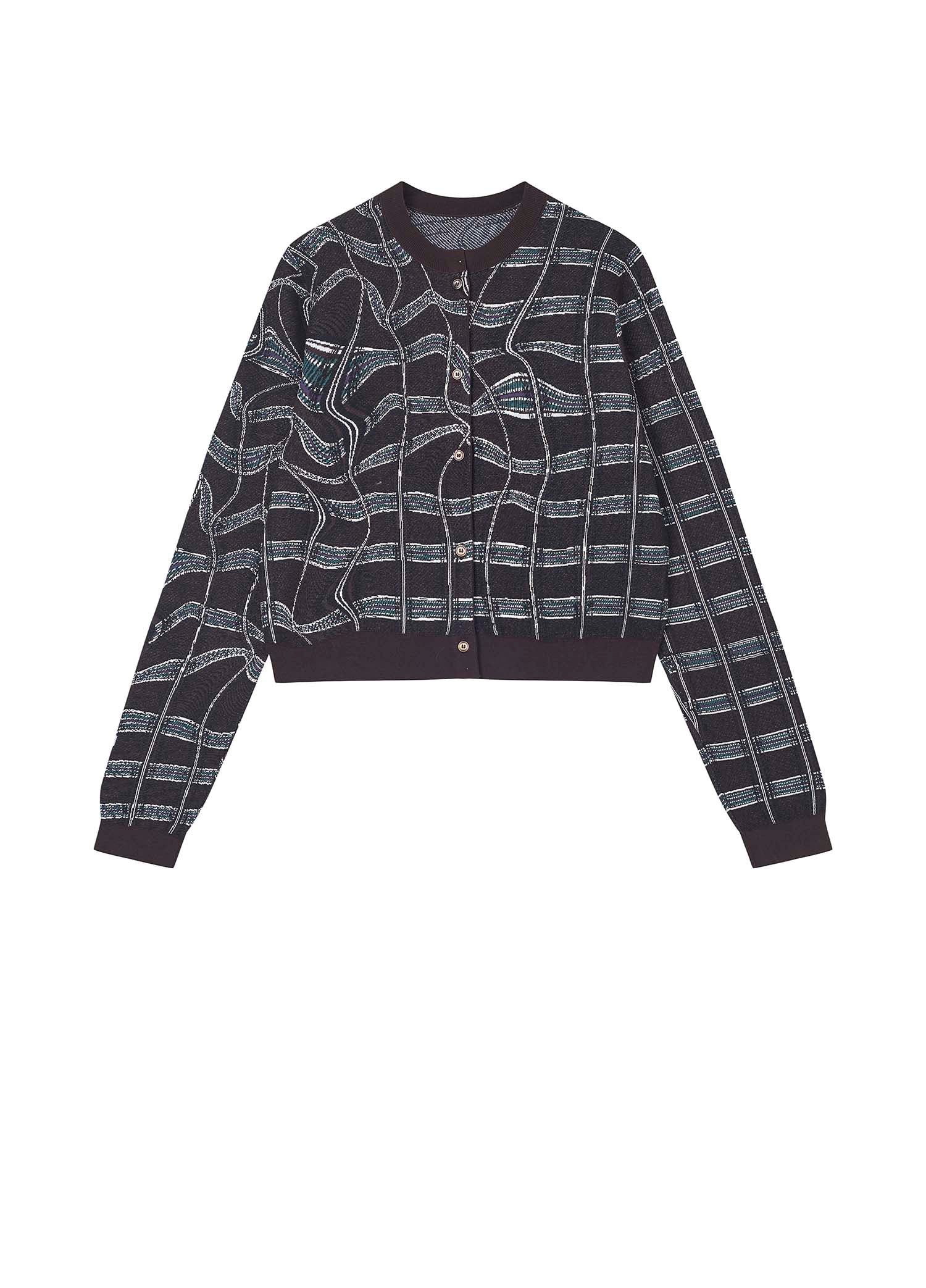 Cardigans / JNBY Plaid Print Crewneck Cropped Cardigan