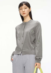 Cardigans / JNBY Classic Jacquard Long Sleeve Cropped Cardigan