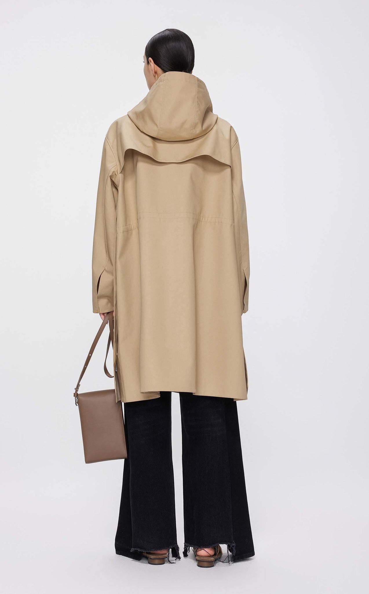 Coat / JNBY Loose Fit Hooded Mid-Length H-Line Trench Coat
